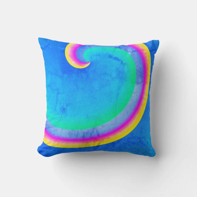 Magisk regnbågsvågkrull blå kudde (Framsida)