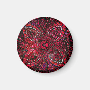 Magisk röd paisley på svart bakgrund magnet