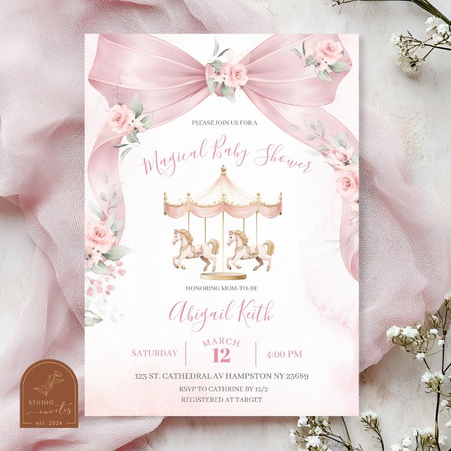 Magisk Rosa Båge Coquette Baby Shower Inbjudan (Skapare uppladdad)