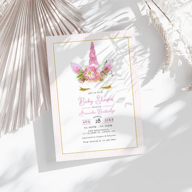 Magisk Rosa Enhörning Baby Shower Inbjudningar (Magical Pink Unicorn Baby Shower Invitation)