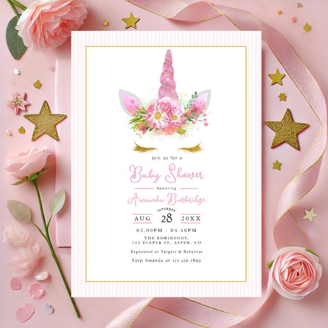 Magisk Rosa Enhörning Baby Shower Inbjudningar (Magical Pink Unicorn Baby Shower Invitation)