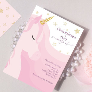Magisk Rosa Guld Unicorn 2:a födelsedag Inbjudningar