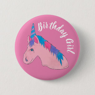 Magisk Rosa Lila Horn Unicorn Birthday Girl Knapp