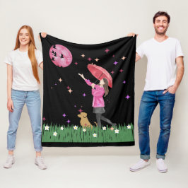 Magisk Rosa Måne & Hundpromenad Akvarell Fleece