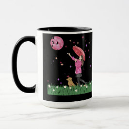 Magisk Rosa Måne & Hundpromenad Akvarell Kaffe Mug Mugg