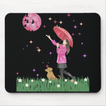 Magisk Rosa Måne & Hundpromenad Vattenfärg Musmatt