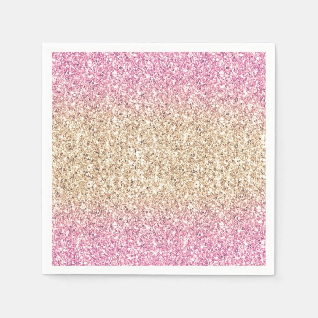 Magisk Rosa och Guld Glitter Ombre Pappersservett (Framsidan)