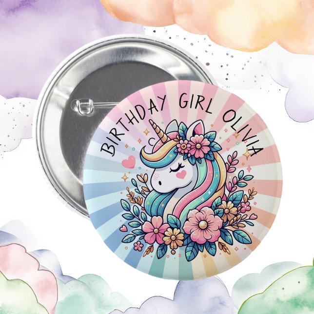 Magisk Rosa och Guld Unicorn och Flowers Knapp (Skapare uppladdad)