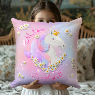 Magisk Rosa och Lilac Unicorn Flowers & Stars Kudde