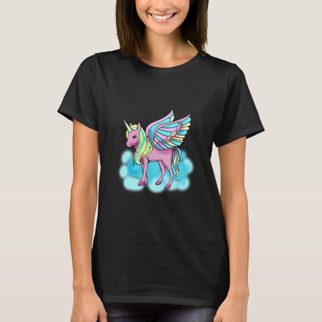 Magisk Rosa Pegasus med Vingar Unicorn T Shirt (Framsida)