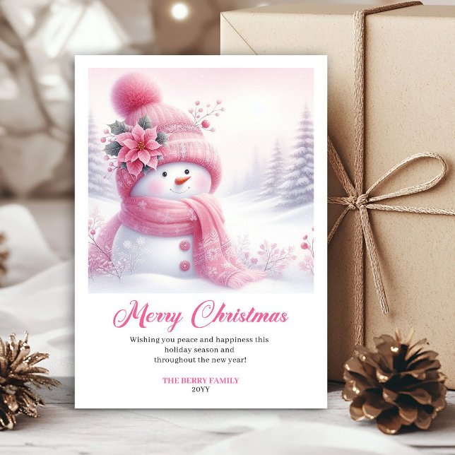 Magisk Rosa Snömannen Barn Utskrivbar Julkort (Magical Pink Snowman Kids Printable Christmas Greeting Card

)