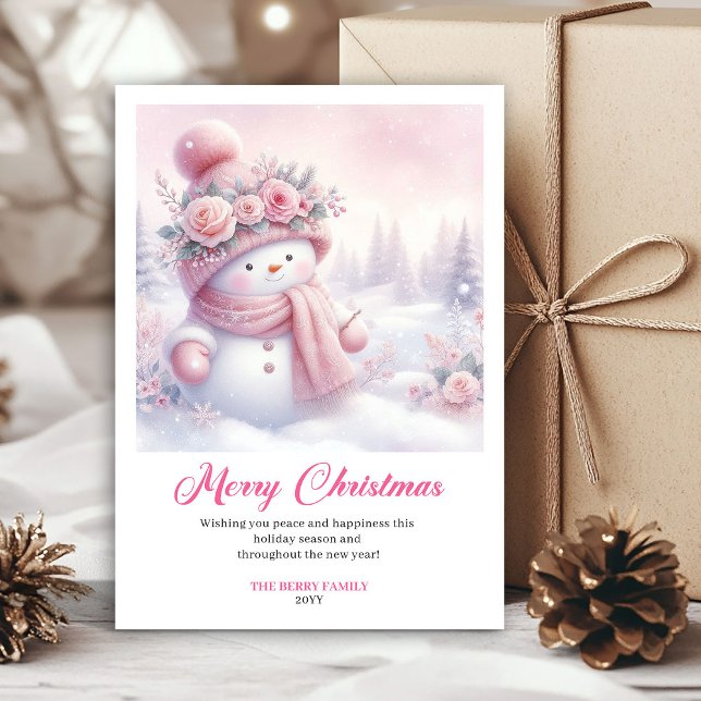 Magisk rosa snömannen jul barn kort digitalt (Magical pink snowman Christmas kids card digital download)