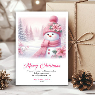 Magisk Rosa Snömannen Utskrivbar Julscen Julkort
