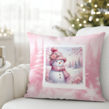 Magisk Rosa Vinter Kudd Cute Snöman Stil