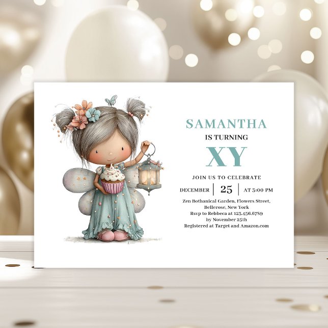 Magisk Sagoflicka 1-års Födelsedags Inbjudan Whims (Magical Fairy Girl 1st Birthday Whimsy Cute invitation)
