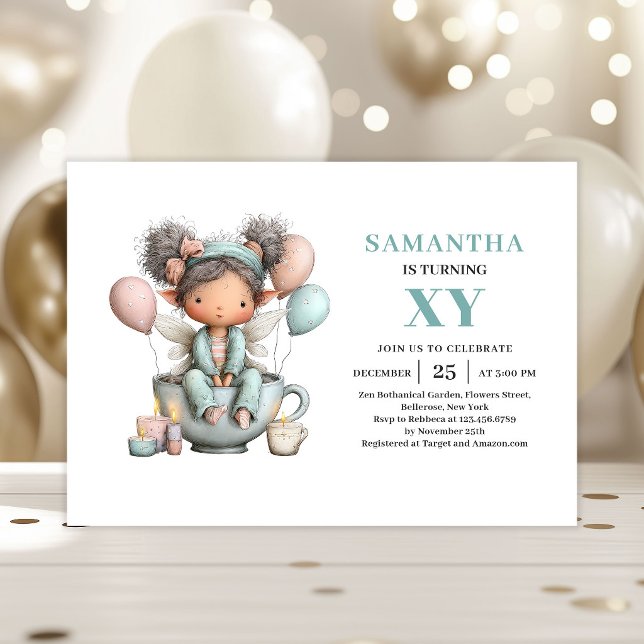 Magisk Sagoflicka 1-års födelsedagsinbjudan Söt oc Inbjudningar (Magical Fairy Girl 1st Birthday Cute Whimsy invitation)