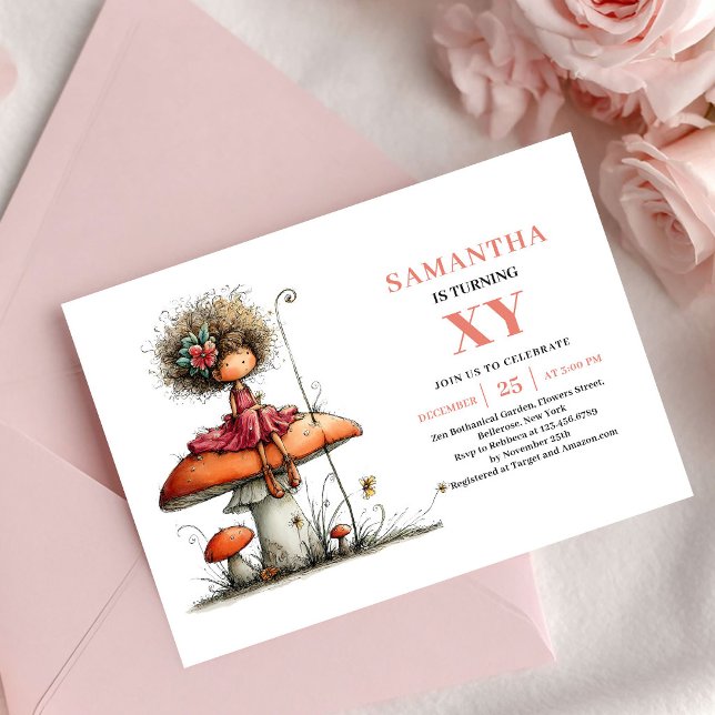 Magisk Sagoflicka 3-års Födelsedags Rodnad Blommig Inbjudningar (Magical Fairy Girl 3rd Birthday Blush Floral invitation)