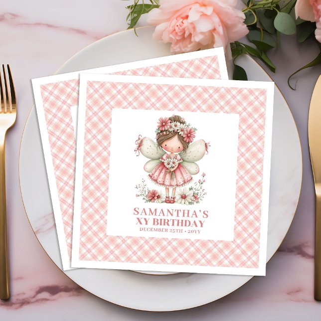 Magisk Sagoflicka 3-års Födelsedags Rodnad Blommig Pappersservett (Magical Fairy Girl 3rd Birthday Blush Floral napkins)