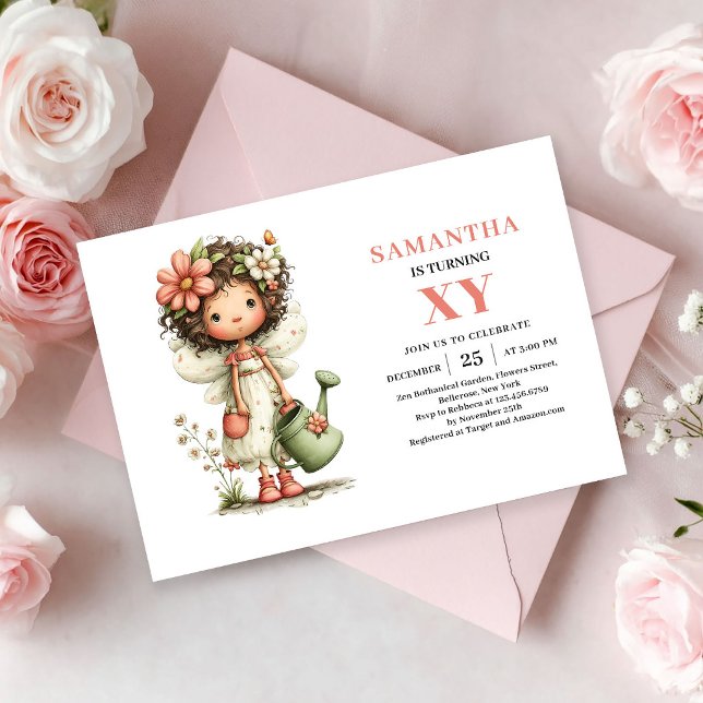 Magisk Sagoflicka 3-års födelsedags rosenröd blomm Inbjudningar (Magical Fairy Girl 3rd Birthday Pink Floral invitation)