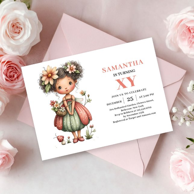 Magisk Sagoflicka Födelsedag Blommig Rosenskär Ros Inbjudningar (Magical Fairy Girl Birthday Floral Blush Pink invitation)