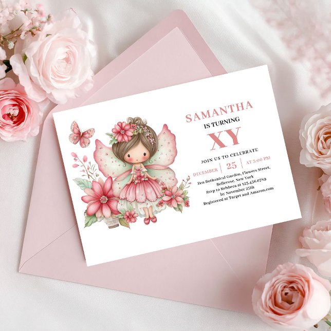 Magisk Sagoflicka Födelsedags Blush Rosa Inbjudan (Magical Fairy Girl Birthday Blush Pink Invitation)