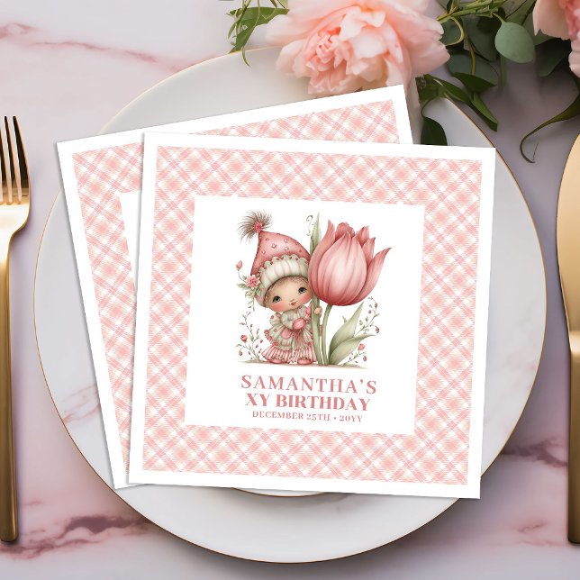 Magisk Sagoprinsessa 3-års Födelsedags Rosenskära  Pappersservett (Magical Fairy Girl 3rd Birthday Blush Pink napkins)