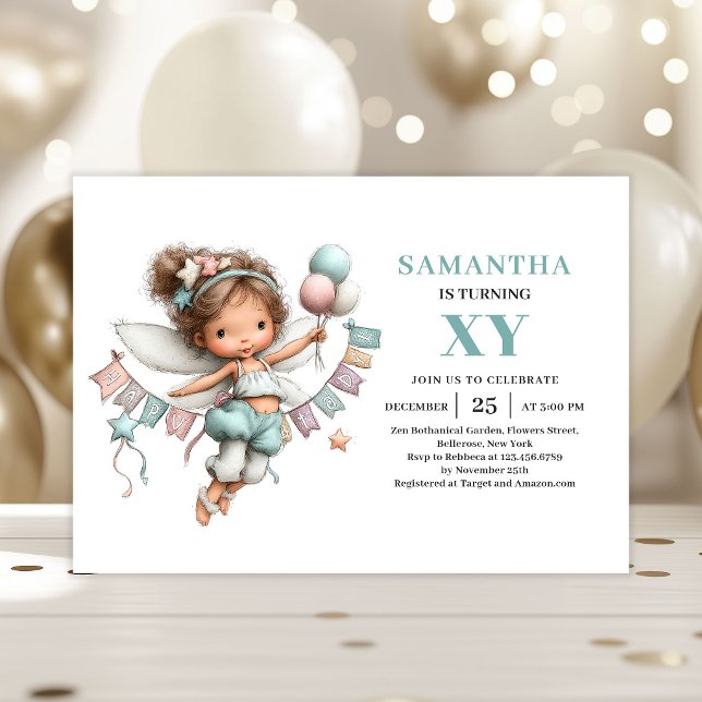 Magisk Sagoprinsessa 7-års Födelsedag Nyckfull Söt Inbjudningar (Magical Fairy Girl 7th Birthday Whimsical Cute invitation)