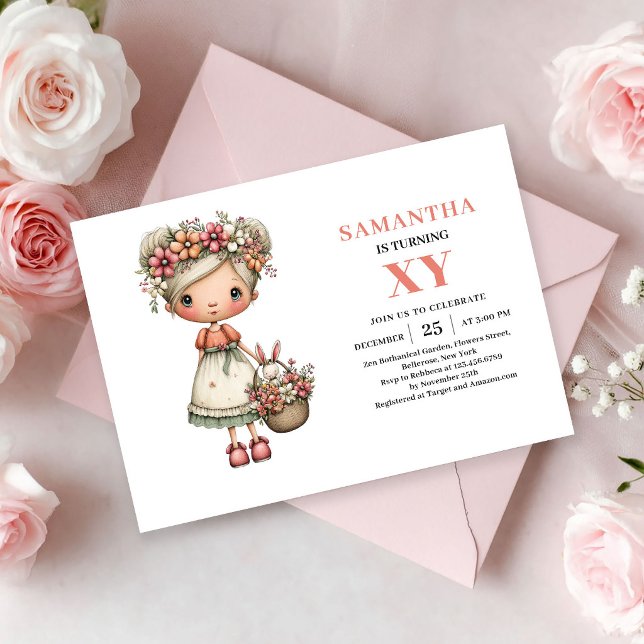 Magisk Sagoprinsessa 7-års Födelsedagsinbjudan Pas Inbjudningar (Magical Fairy Girl 7th Birthday Pastel Pink invitation)
