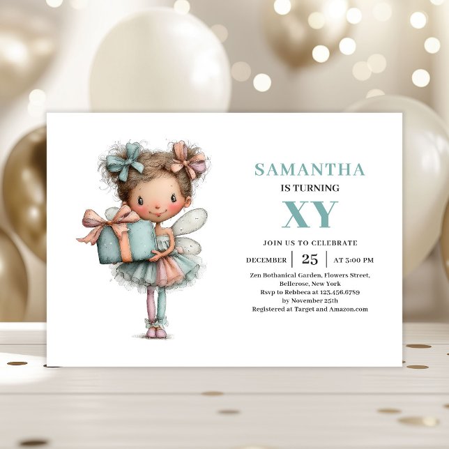 Magisk Sagoprinsessa 7-årsdag Pastell Whimsy Inbjudningar (Magical Fairy Girl 7th Birthday Pastel Whimsy invitation)