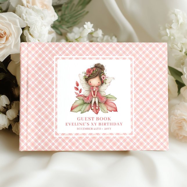 Magisk Sagoprinsessa Födelsedag Blommig Rosa Gästb Gästböcker (Magical Fairy Girl Birthday Floral Pink Guestbook)