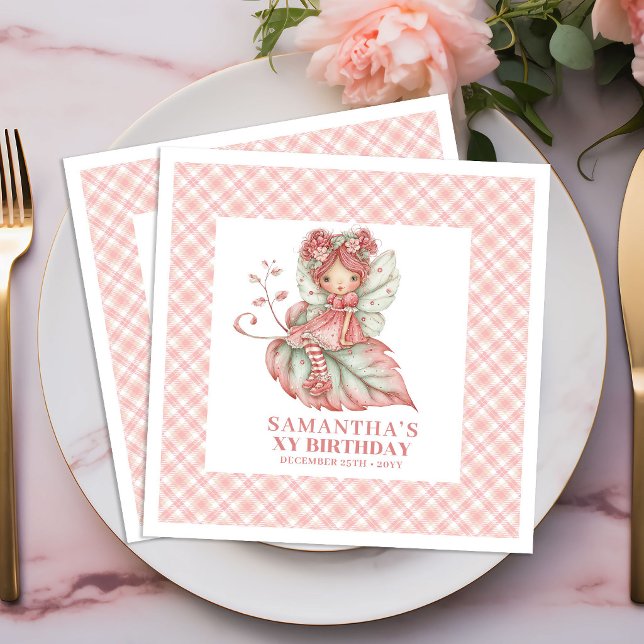 Magisk Sagoprinsessa Födelsedag Blommig Rosa serve Pappersservett (Magical Fairy Girl Birthday Floral Pink napkins)