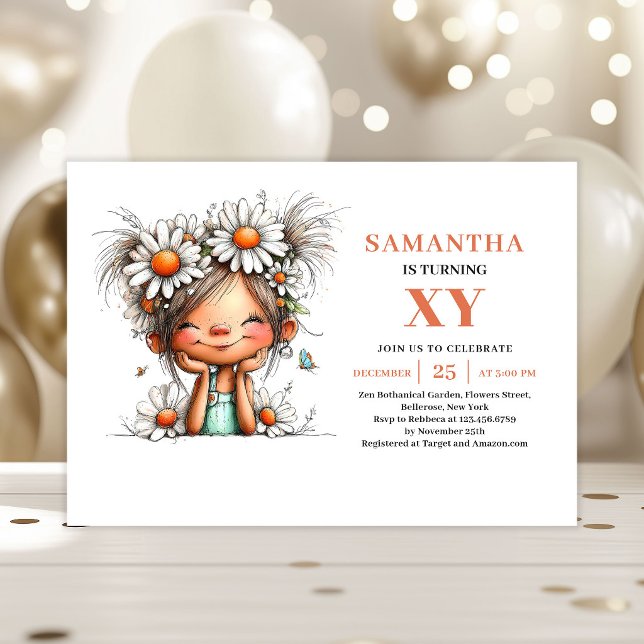 Magisk Sagoprinsessa Födelsedags Blommig Inbjudan (Magical Fairy Girl Birthday Floral invitation)