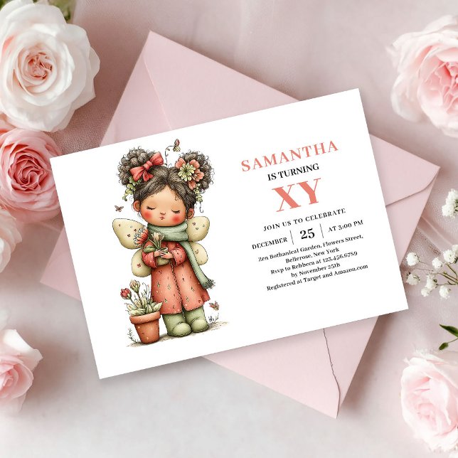 Magisk Sagoprinsessa Födelsedags Rodnad Rosa Blomm Inbjudningar (Magical Fairy Girl Birthday Blush Pink Floral invitation)