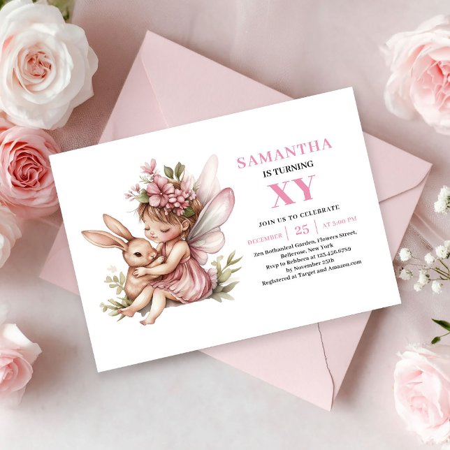 Magisk Sagoprinsessa Födelsedagsinbjudan Rosa Blom Inbjudningar (Magical Fairy Girl Birthday Pink Floral invitation)