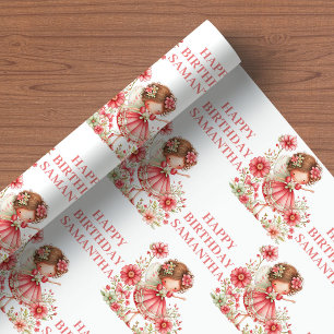 Magisk Sagoprinsessa Röda Blommiga Födelsedagspres Presentpapper