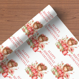 Magisk Sagoprinsessa Röda Blommiga Födelsedagspres Presentpapper