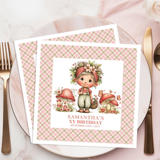Magisk Sagoträdgård Mysig Födelsedagsfirande Pappersservett (Magical Fairy Garden Whimsy Birthday Celebration Napkins)