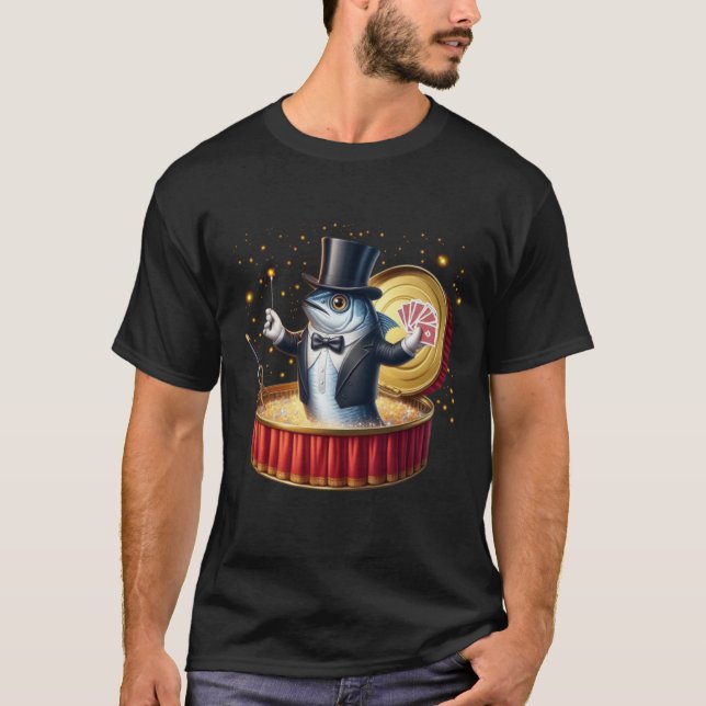 Magisk Sardinflykttrick Trollkarl Fiskshow T Shirt (Framsida)