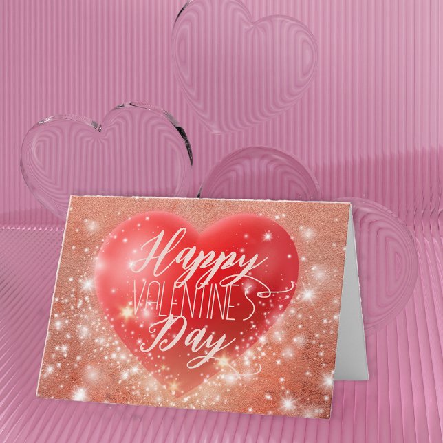 Magisk shimering Shining Red Heart Valentines Kort (Skapare uppladdad)