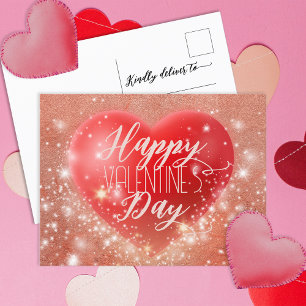Magisk shimering Shining Red Heart Valentines Vykort