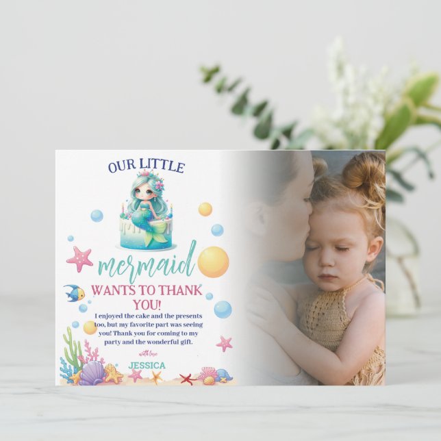 Magisk Sjöjungfru 3:e födelsedagen under Havsfoto Inbjudningar (Stående Fram)