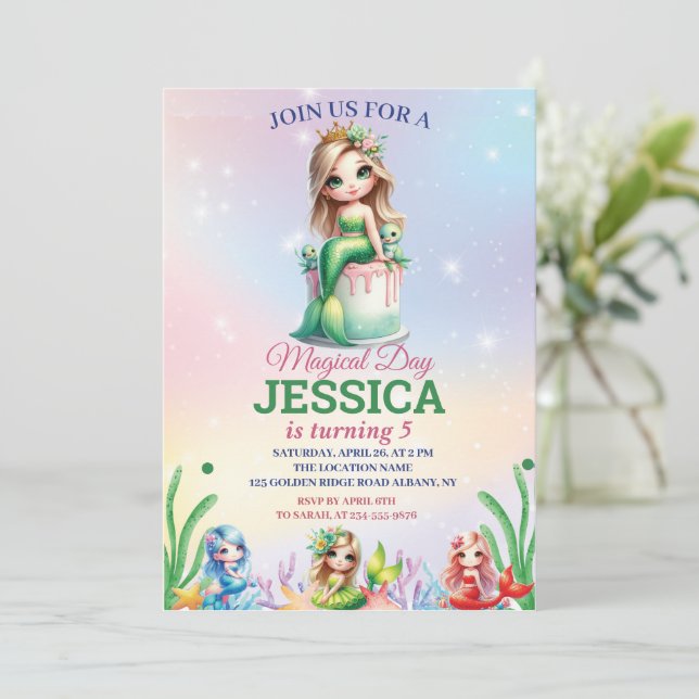 Magisk Sjöjungfru 5:e födelsedag under Havsfoto Inbjudningar (Stående Fram)