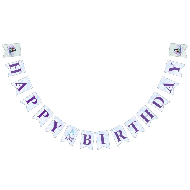 Magisk sjöjungfru akvarell flicka 1-årsdag  vimplar (Alla)