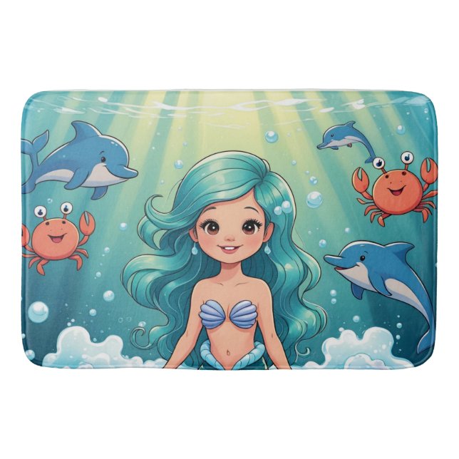 Magisk Sjöjungfru Bath Time med delfinkrabba Badrumsmatta (Framsidan)