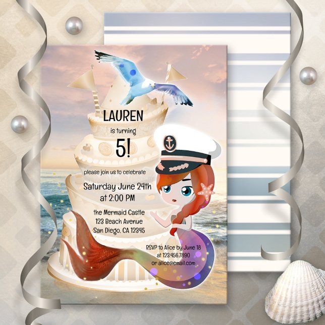 Magisk Sjöjungfru Beach Nautical Child Birthday Inbjudningar (Skapare uppladdad)