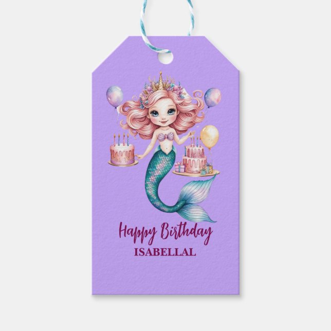 Magisk sjöjungfru regnbåge Birthday-flicka party Presentetikett (Framsidan)