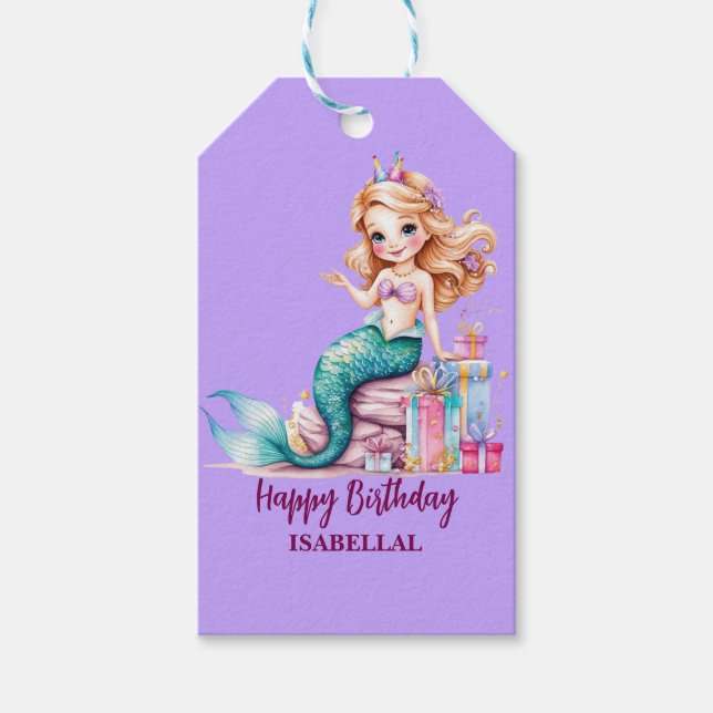 Magisk sjöjungfru regnbåge Birthday-flicka party Presentetikett (Framsidan)