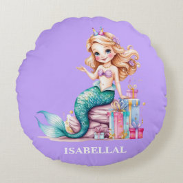 Magisk sjöjungfru regnbåge Birthday-flicka party Rund Kudde