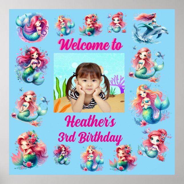 Magisk Sjöjungfru under Barns födelsedag Party Poster (Framsidan)