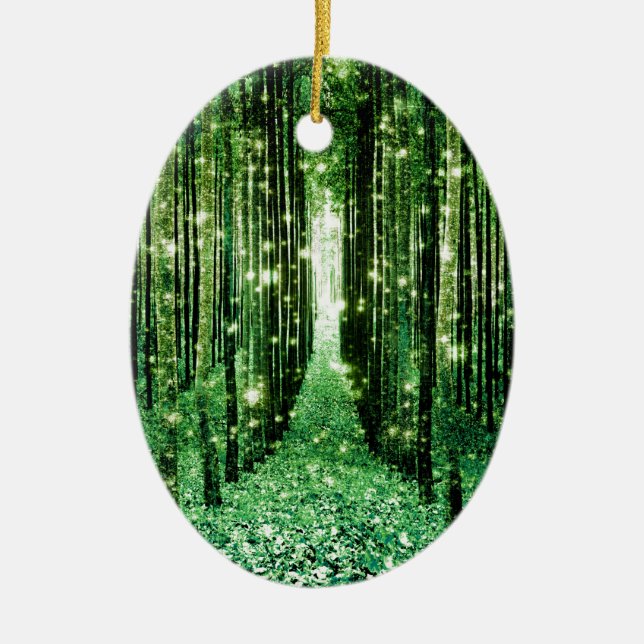 Magisk Skog Grön Mysterium Julgransprydnad Keramik (Framsidan)
